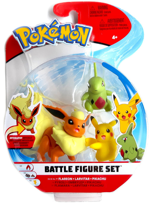 Pokémon Mini Figuren 3er Pack:  Flamara -  Larvitar - Pikachu