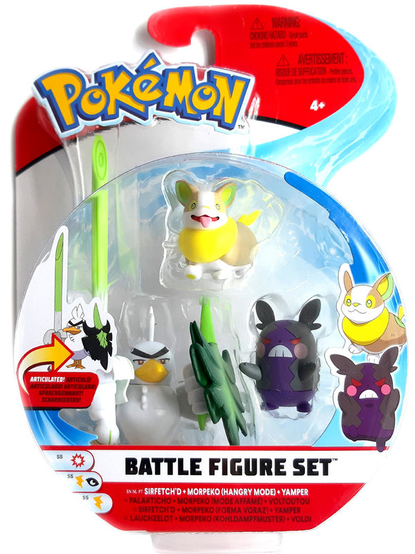Pokémon Mini Figuren 3er Pack:  Lauchzelot - Morpeko (Kohldampfmuster) - Voldi