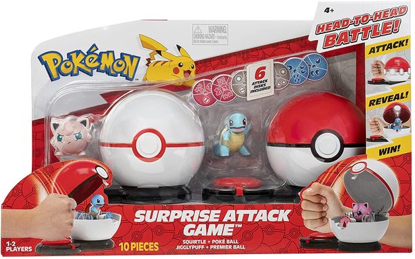 Pokémon Surprise Attack Game Pummelluff mit Premierball vs. Schiggy mit Pokéball