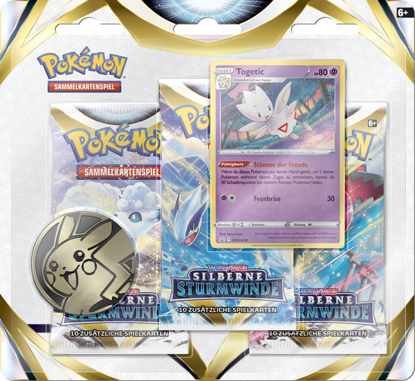 Pokémon Schwert & Schild 12: Silberne Sturmwinde - 3-Pack Blister Togetic (deutsch)