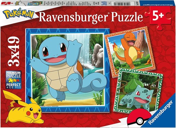 Pokémon Puzzle Glumanda, Bisasam und Schiggy - 3x49 Teile (Ravensburger)
